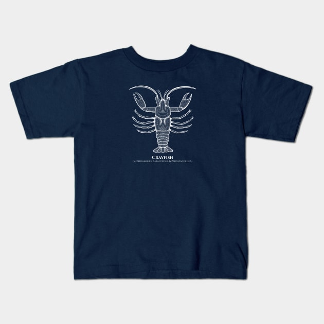 Crayfish with Common and Latin Names - detailed animal design Kids T-Shirt by Green Paladin